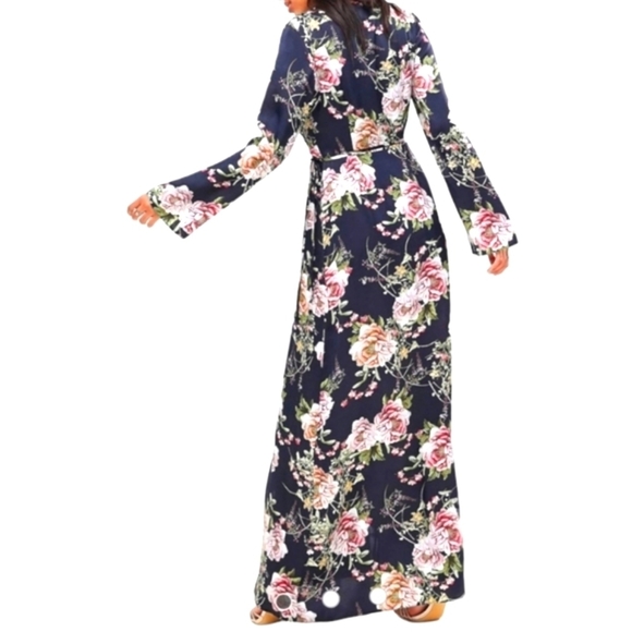ASOS Parisian Black Mauve Floral Satin Wrap Maxi Dress Side Tie Slit Sz 4 NWOT - Picture 3 of 15